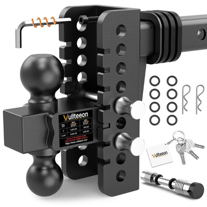 2026 Vullteeon Adjustable Trailer Hitch, Heavy Duty Drop Hitch for 2.5 Inch Receiver, 6 Inch Tow Hitch, 2" & 2-5/16" Ball Hitches for Trucks, 22,000 LBS GTW, Trailer Hitches with Slot-fit Design