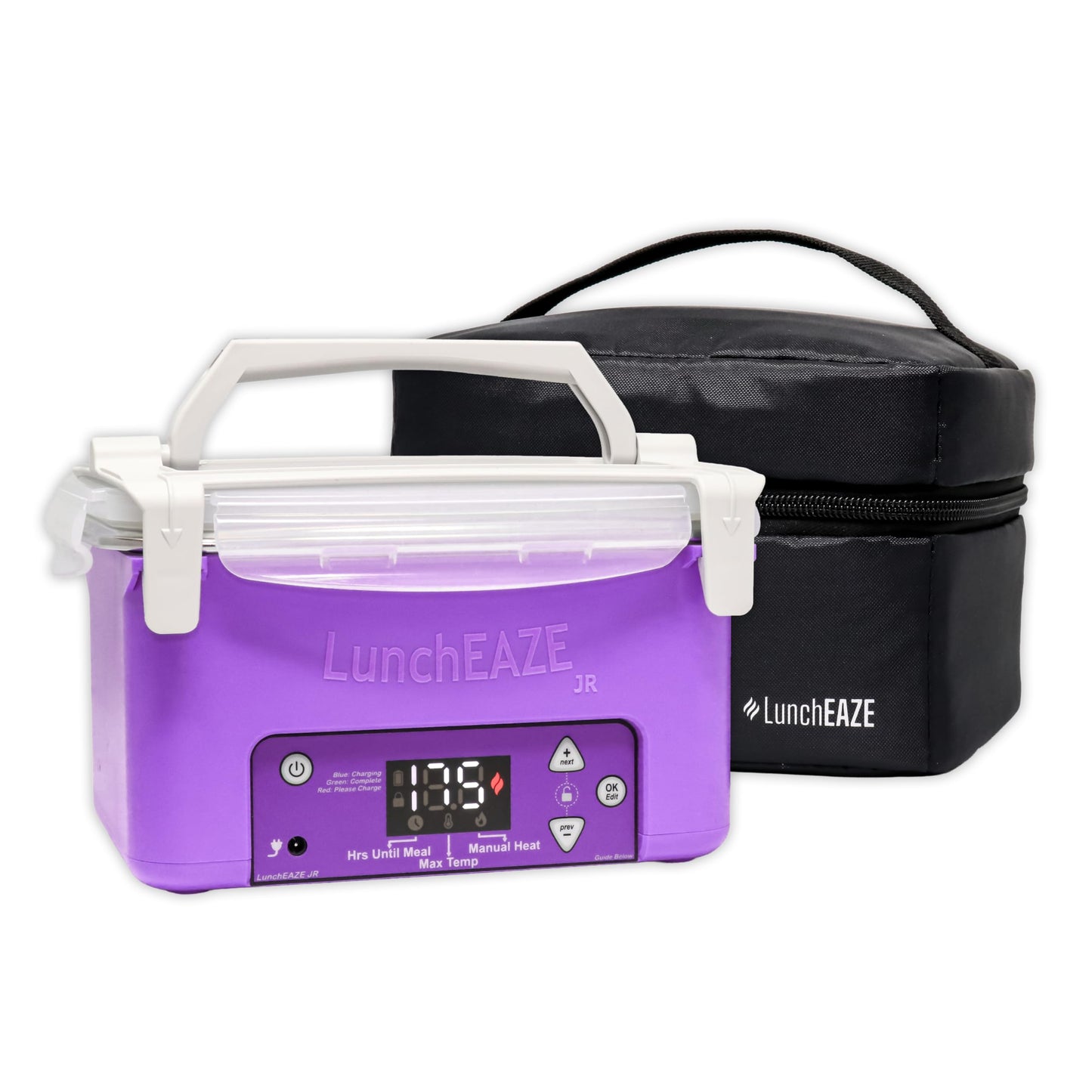 LunchEAZE JR Junior Kids Electric Lunch Box, Cordless Battery Powered Food Warmer for School, Child Safety Certified & BPA-Free, Automatic Self-Heating Container with Insulated Bag, 600mL (Purple)