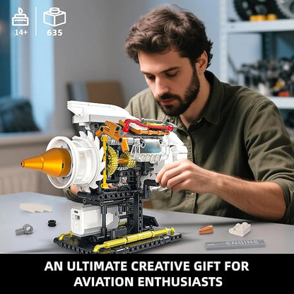 Aircraft Engine Building Kit for Adults STEM Mini Engine Model Toy with Motor &amp Hand Rocker Compatible with Lego Airplane Set Gift Idea for Teens Boys 8-14+ (635 PCS)