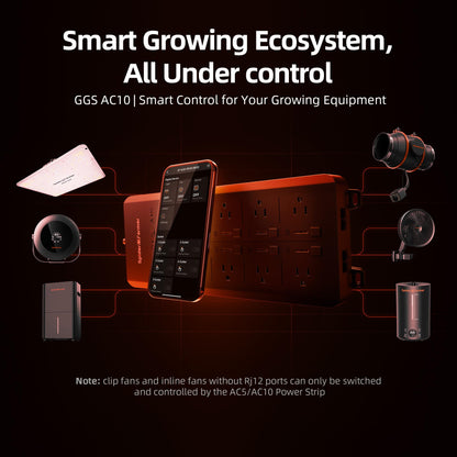 Spider Farmer GGS AC10 Power Strip Kits, 10 AC APP-Based Controls Outlets, 3 in 1 Soil Sensor, Temp Humid Light Sensor, for Indoor Grow Tent Plants Room