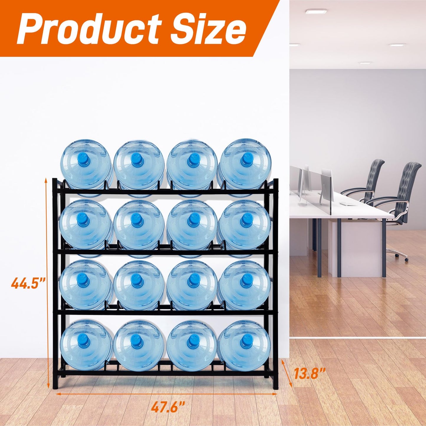 UMORNING 16-Tray Water Cooler Jug Rack - Heavy Duty Carbon Steel 5 Gallon Water Dispenser Jug Holder Stand With 4-Tier Organizer For Home, Office, Kitchen, Warehouse - Black