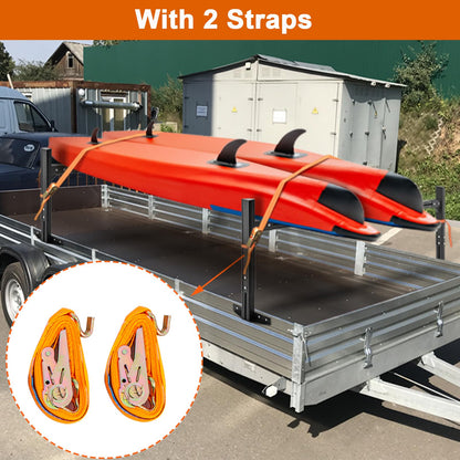 CIRONBOW Adjustable Aluminum Trailer Ladder Rack, Cargo Box Rack with 2 Straps, Adjustable Length 5.7FT-7.7FT, 2 Bars - Fit for Open and Enclosed Trailers, 800LB Capacity