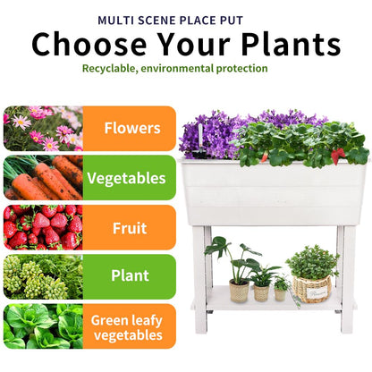 Megawodar 3 Pcs Self Watering Elevated Raised Garden Bed, Large Outdoor Plastic Planter Box Big Flower Plant Pot for Planting Flowers Vegetables and Herbs (3, White)