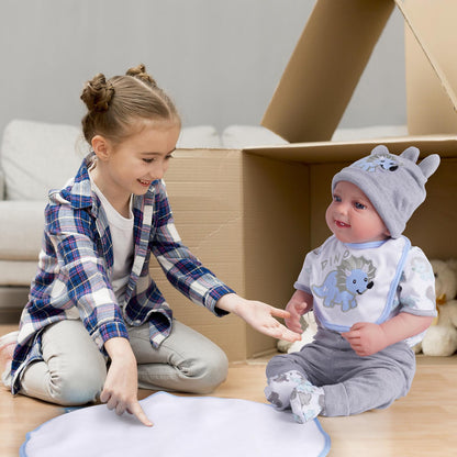 BABESIDE 6 Pcs Reborn Baby Doll Clothes for 17-22 Inch Babydolls, Dinosaurs Pattern Lifelike Reborn Baby Doll Accessories with Hat Bib and Socks for Realistic Baby Dolls Boy & Girl
