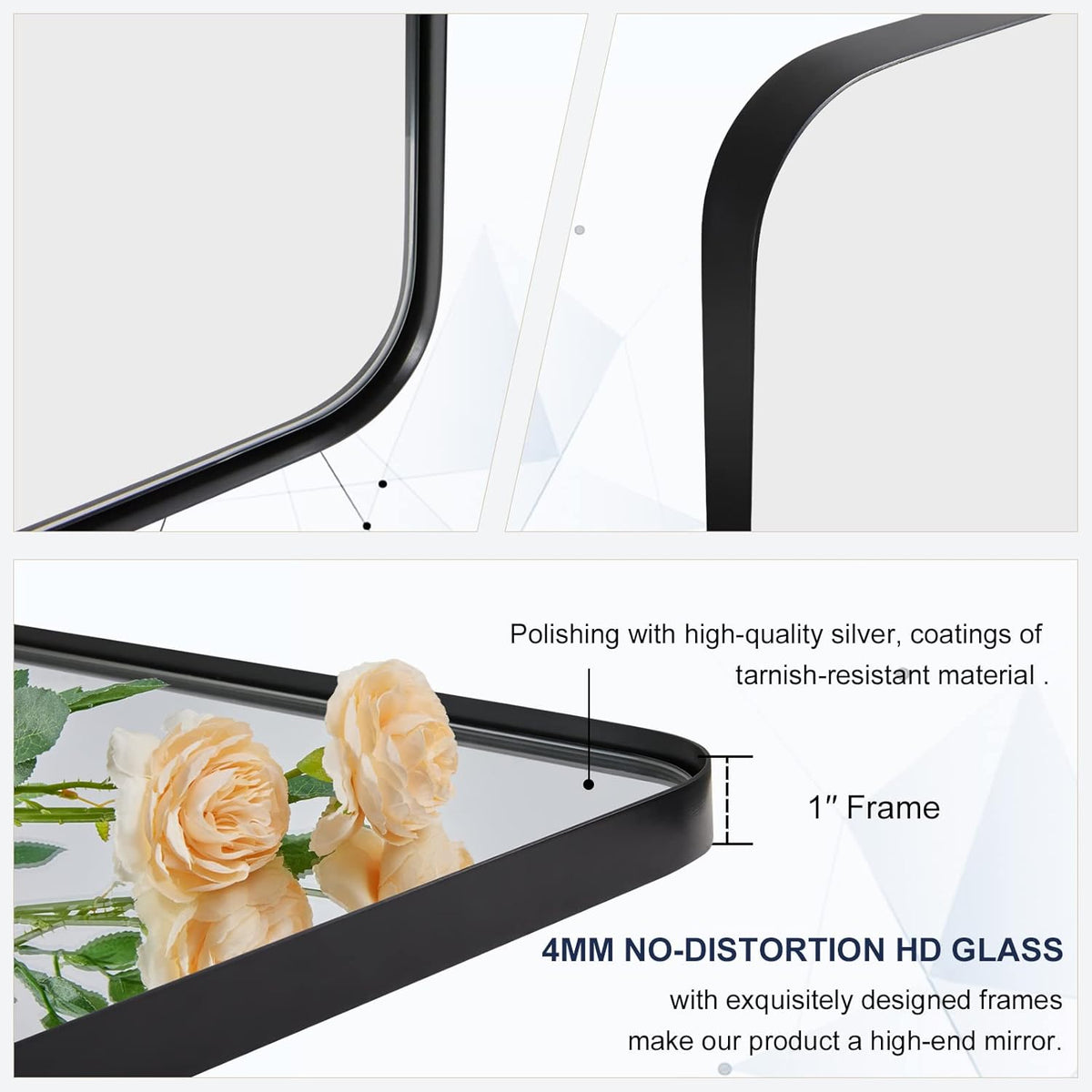 ANDY STAR Square Bathroom Mirror - 24”x24” Matte Black Metal Design with Rounded Corners | Versatile Hanging Options