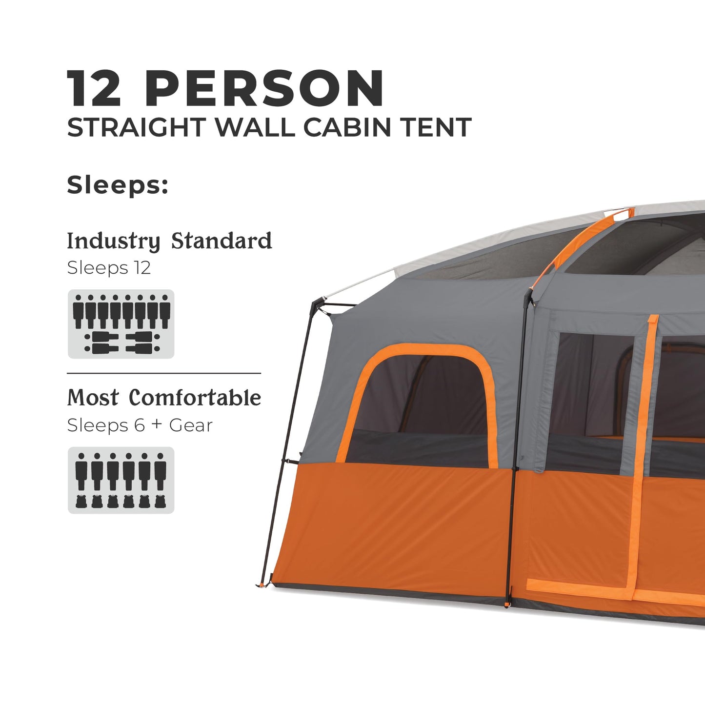 CORE 12 Person Tent | Large Multi Room Family Cabin Tent with Carry Bag for Outdoor Car Camping | Included Storage Pockets for Camping Accessories