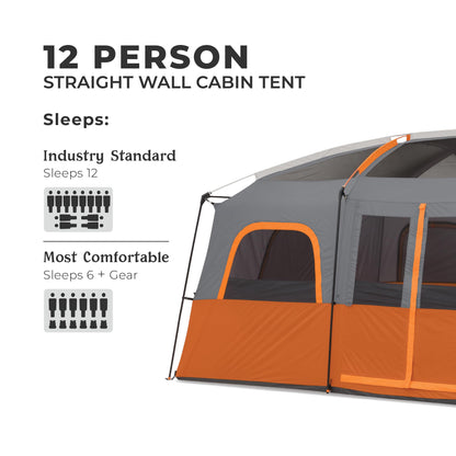 CORE 12 Person Tent | Large Multi Room Family Cabin Tent with Carry Bag for Outdoor Car Camping | Included Storage Pockets for Camping Accessories