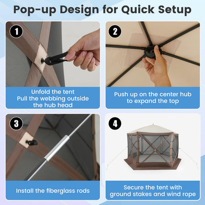 Tangkula 11.5x11.5 Ft Pop Up Gazebo with Netting, Portable Screen Tent with 6 Sided Mesh Walls, 2 Sunshade Cloths, Outdoor Instant Canopy Shelter with Carry Bag for Camping, Lawn, Backyard