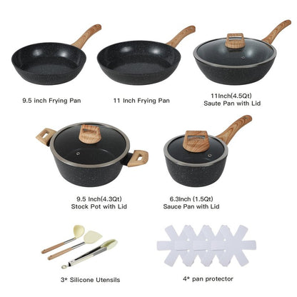 Ceramic Cookware Sets 15PCS Pots and Pans Set Non Stick (black15)