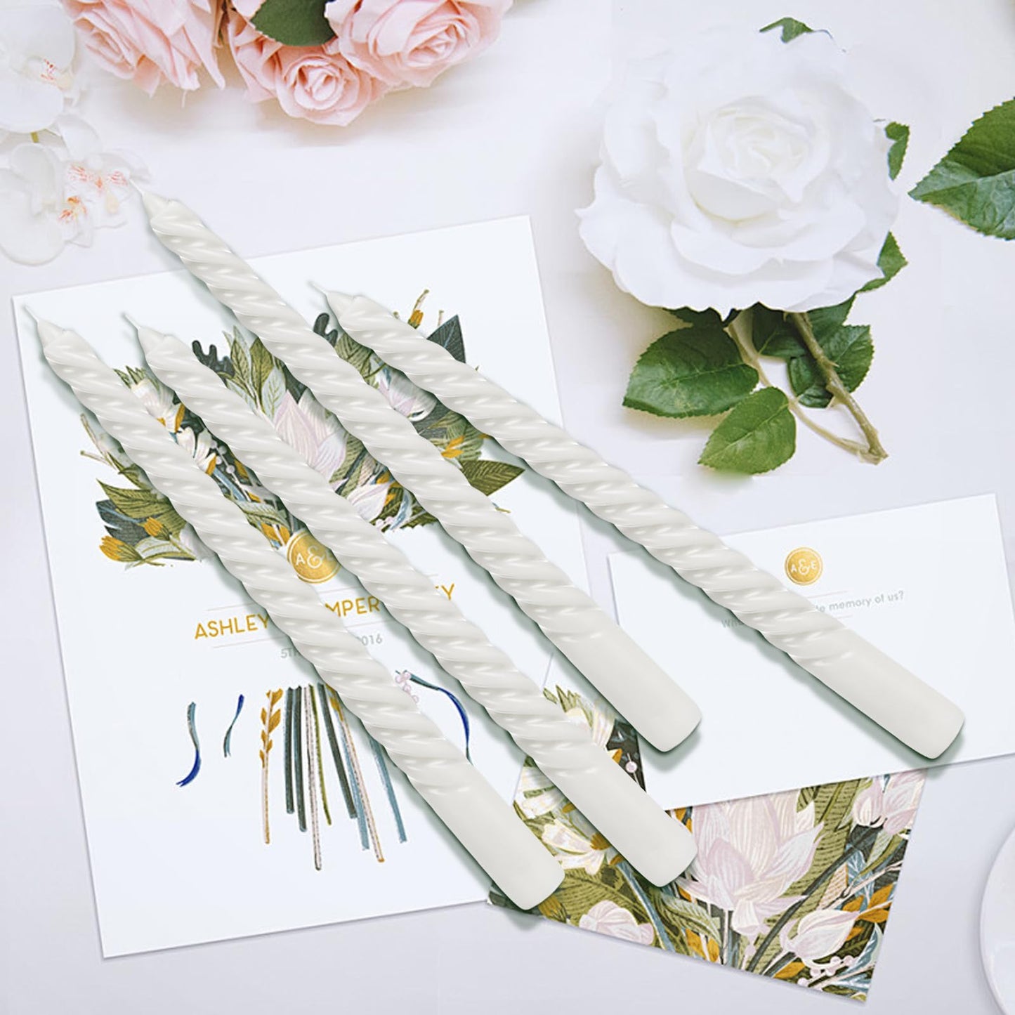Tobeape White Spiral Taper Candles 10 Inch - 4 Pack Twisted Tapered Candle Sticks - Dripless Unscented Smokeless - Long Burning Decorative White Candlesticks for Dinner Wedding Party Table Home Decor