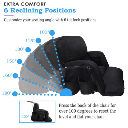 Stadium Seats with Back Support 2 Pack, 4.3" Thick Extra Wide Comfy Cushion 6 Adjustable Angle Bleacher Seat with Armrest, "Sofa Style" Design, Ultra-Strong Steel Frame, Multiple Pockets (Black, 25")