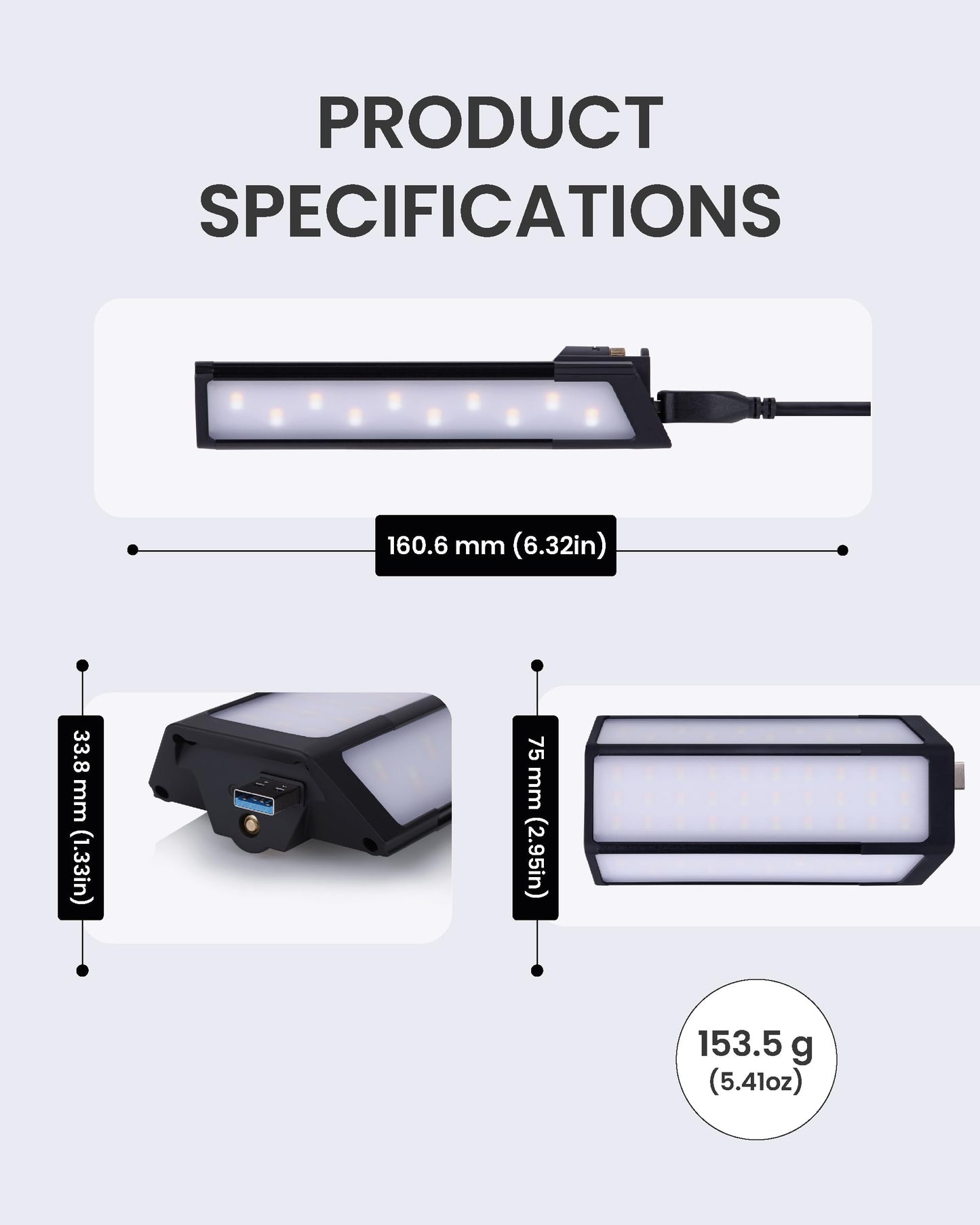 Claymore 3Face Pro Wing (Black) - Rechargeable Surface Area Light Bar for Camping, Tents, Canopies, Outdoor Events, Street Vendors, Work Lighting, Long-Lasting Battery. Adjustable Light Modes.