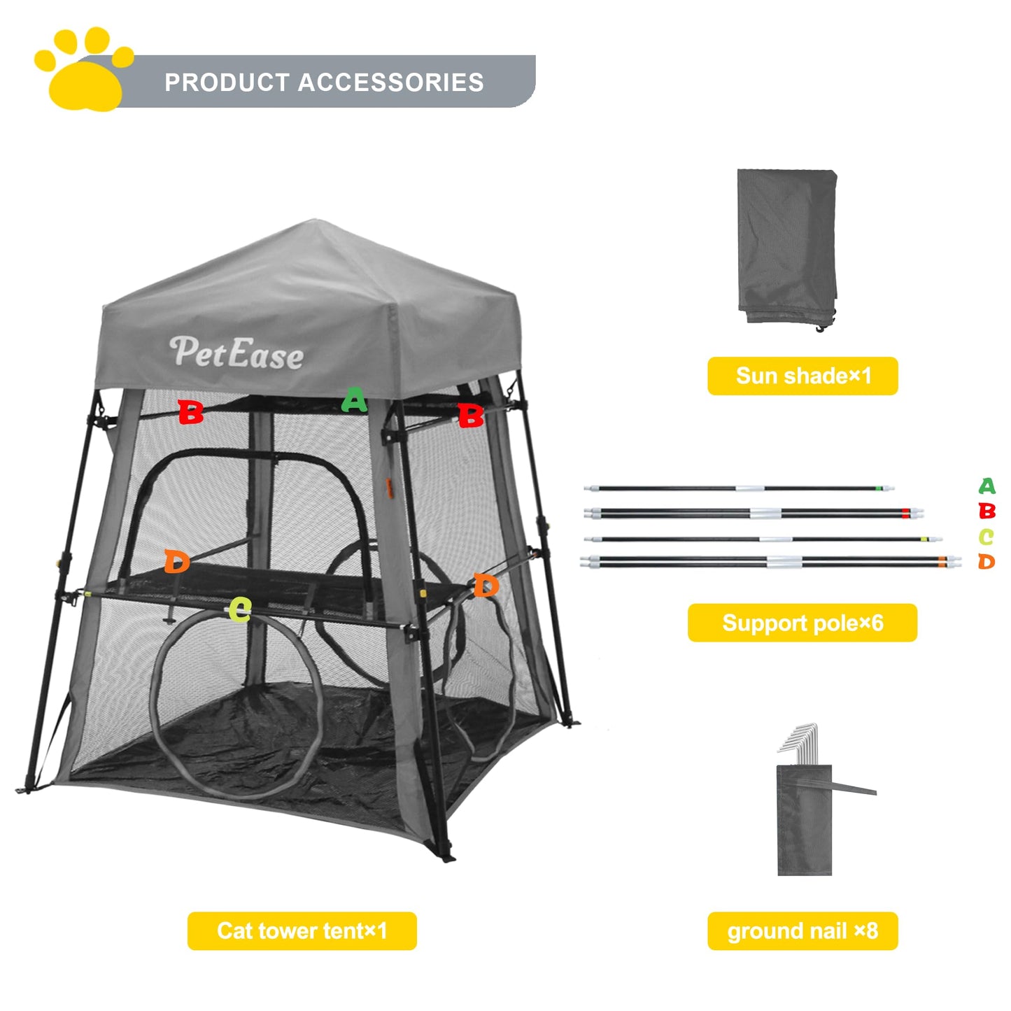 Catio Outdoor Cat Enclosure, 3-in-1 Extra Large Portable Cat Playpen with Tower Tent & Tunnel, Foldable Waterproof Mesh Catio for Indoor Outdoor Cats & Small Pets