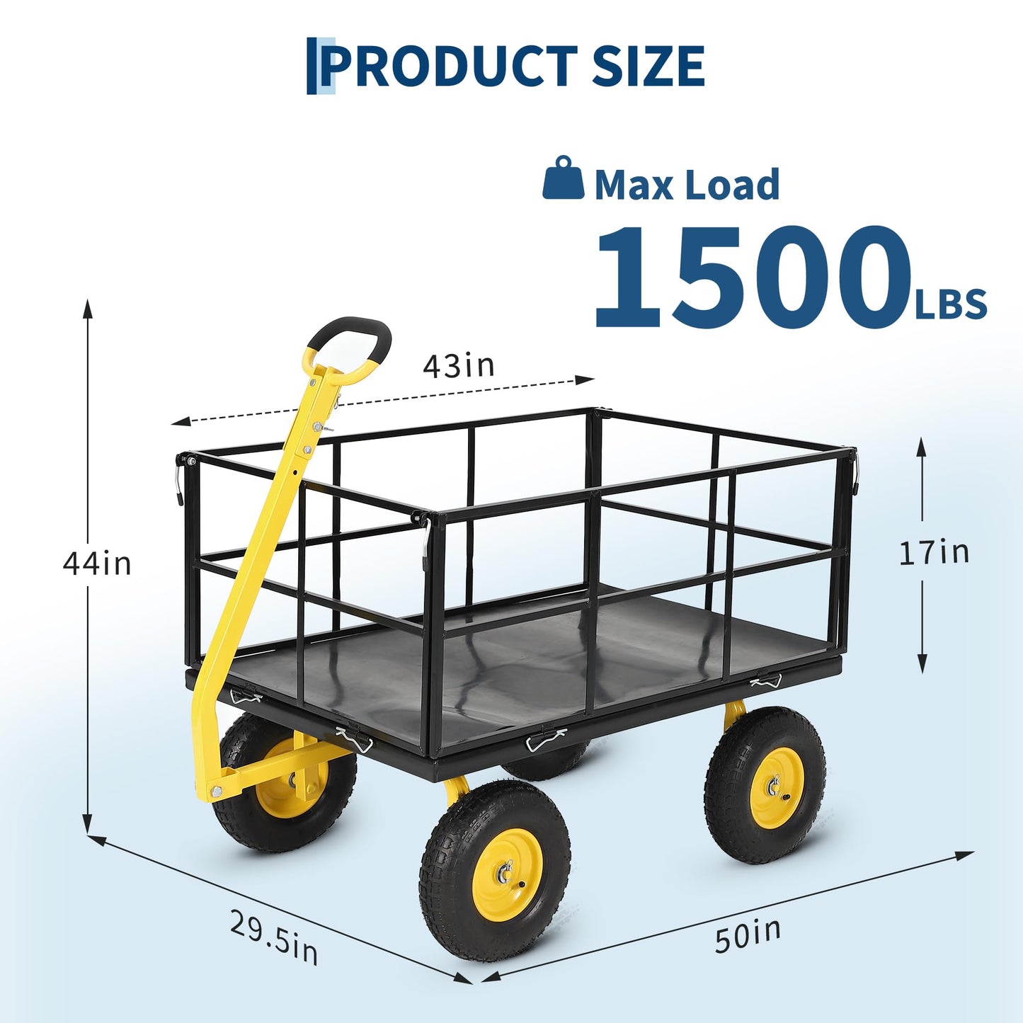 Heavy Duty 1500 Lbs Capacity Mesh Steel Garden Cart Folding Utility Wagon with Removable Sides, Garden Cart on Wheels for Gardening Soil, Tools, and Plant Transport