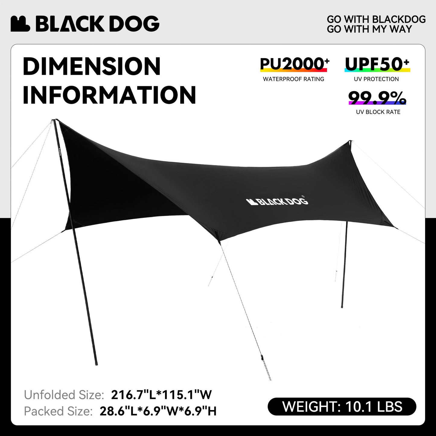 BlackDog Tent Tarp Hexagonal Arc-Shaped Canopy Star Curtain Crescent Moon