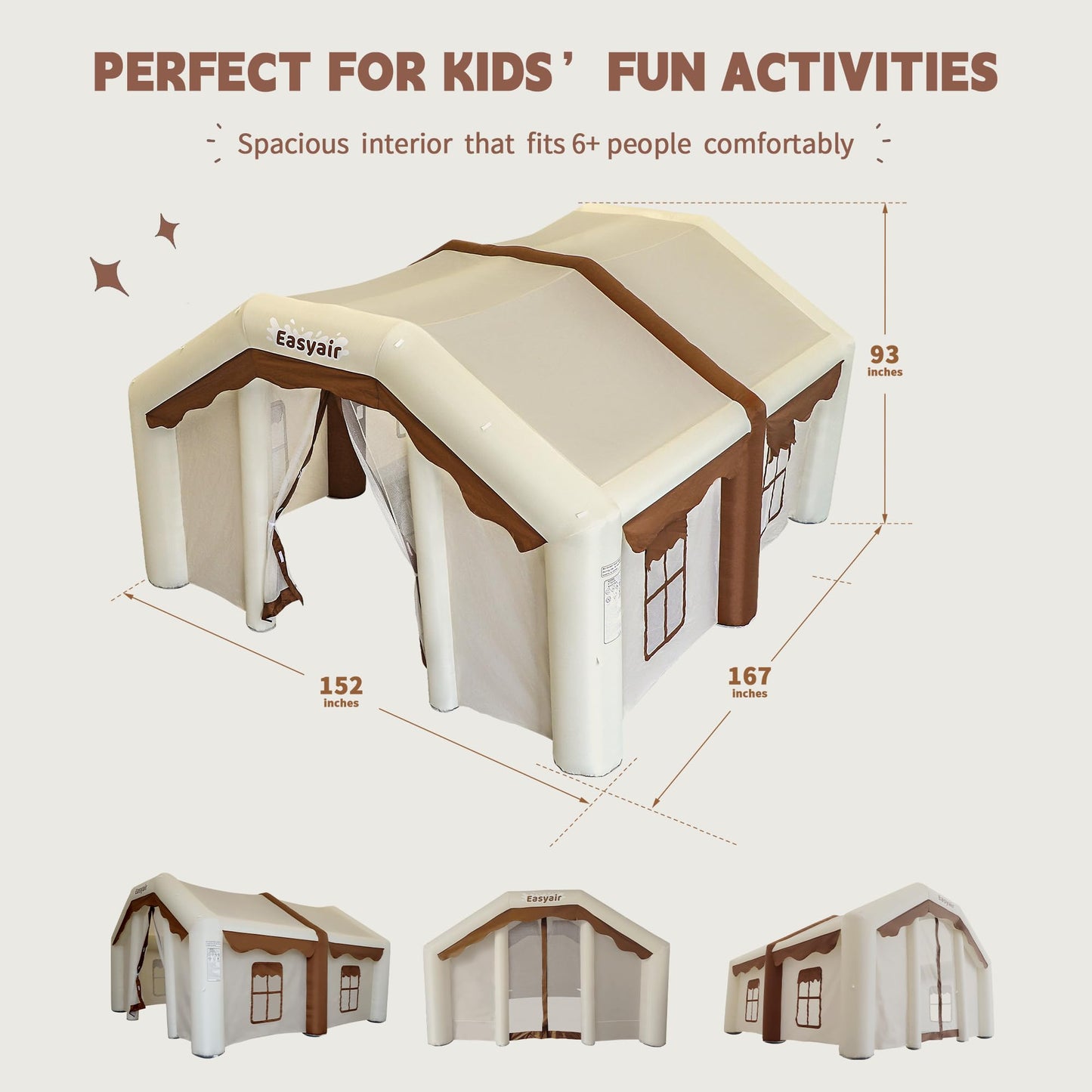 Easyair Inflatable Tent 167" x 152" x 93" Portable Kid Tent with 470W Blower, Inflatable Camping Tent Play Tent for Outdoor Backyard Birthday Party Playhouse for Kids