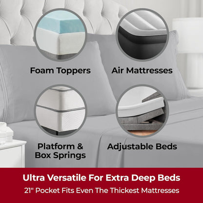 Mellanni Extra Deep Full Sheets - Hotel Luxury Cooling Bed Sheets | Ultra Soft, Wrinkle & Stain Resistant (Gray, 4 PC Set)