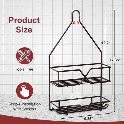 TreeLen Shower Caddy - Over Shower Head Bathroom Organizer with 4 Hooks for Shampoo - Bronze