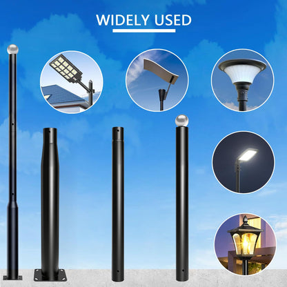 Zyrotin Street Light Pole 10ft Tall, Outdoor Galvanized Steel Solar Street Lamp Post, Suitable for Outdoor Street Courtyard Parking Lot Flag Lighting Fixtures with Mounting Rebar Cage, Accessory