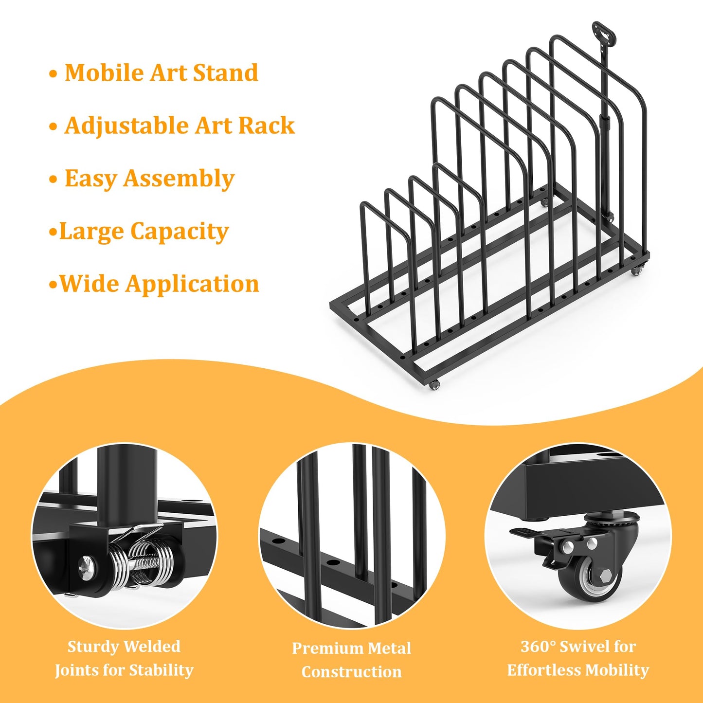 MOOFI Art Storage Rack Storage Organizer for Canvas, Art Drying Rack with Casters and Handle- Paint Drying Rack for Art, Canvas Boards, Frames, Panels, Posters Prints (Moving Handle)