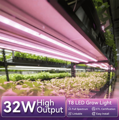Elaruslux 6 Pack 4FT Plant Grow Light,T8 Pinkish White Full Spectrum, with ON/Off Switch & Timed Function,Aluminum Reflector, Linkable,Plant Growing Lamp Fixture for Greenhouse Indoor