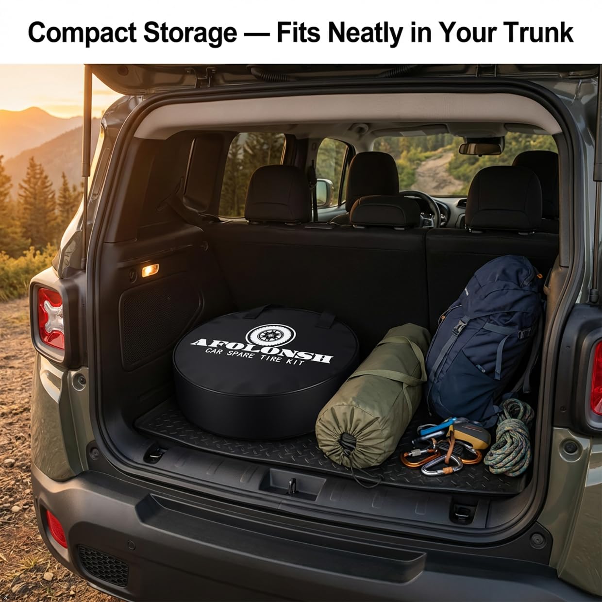 Spare Tire Kit Compatible with 2018-2023 Jeep Renegade | 145/85R18 Compact Donut Spare | Complete Roadside Kit Includes Scissor Jack, Lug Wrench & Storage Bag – Fits Under Trunk Floor