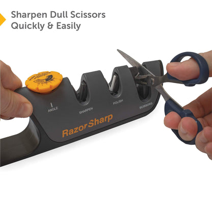 RazorSharp™ Knife Sharpener With Adjustable Angle Guide — Diamond-Coated Ceramic Sharpening Stones for All Knives Including Precision Kitchen, Professional, Chef's Knives — Non-Slip Rubber Edge Grip