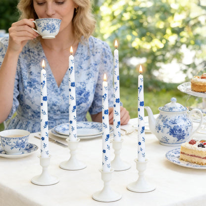 FYSUIMU 6Pcs Chinoiserie Floral Taper Candles 10 Inch Christmas Porcelain Blue and White Decorative Candles Long Unscented Candle Sticks for Bridal Wedding Shower Party Home Table Decor