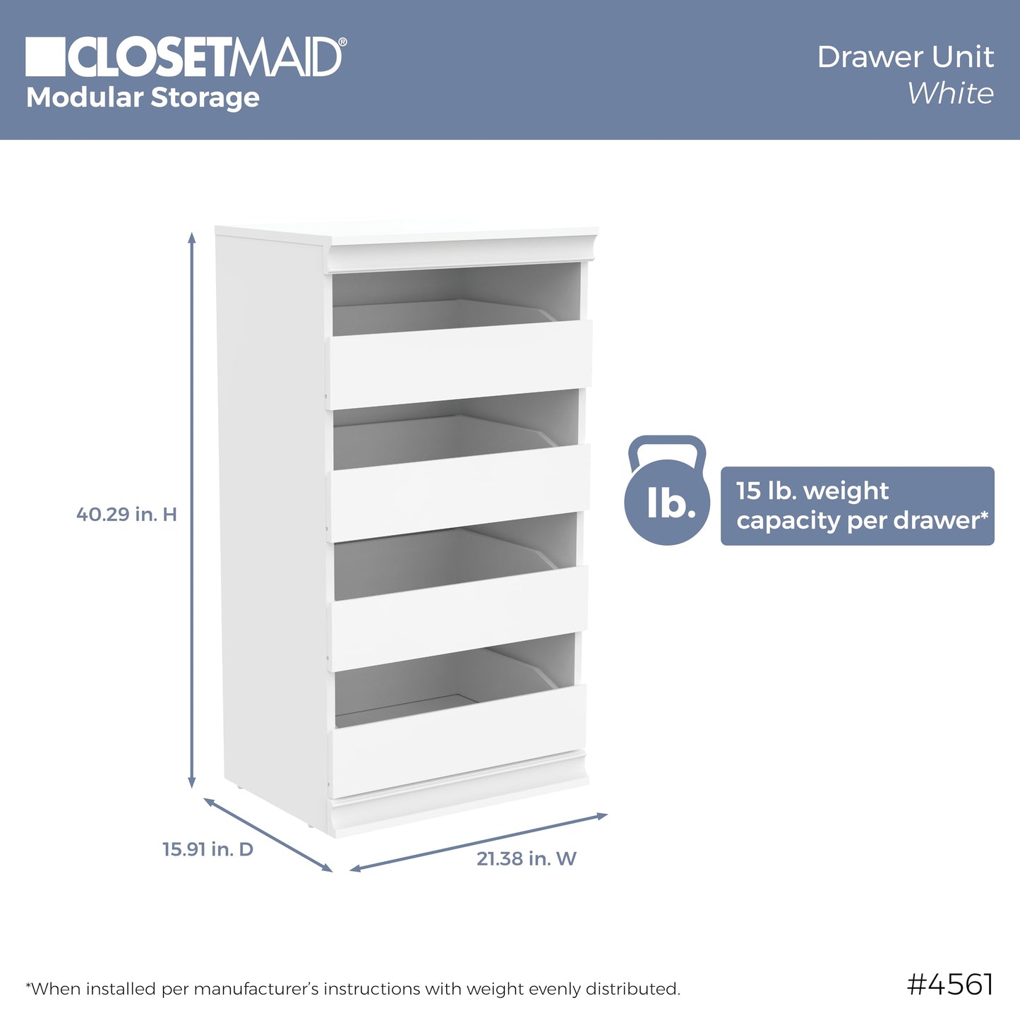 ClosetMaid Modular Storage 21.38-inch W 3-Shelf 4-Drawer Tower Wood Closet System, White