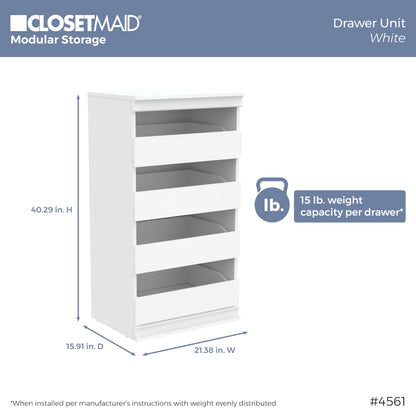 ClosetMaid Modular Storage 21.38-inch W 3-Shelf 4-Drawer Tower Wood Closet System, White