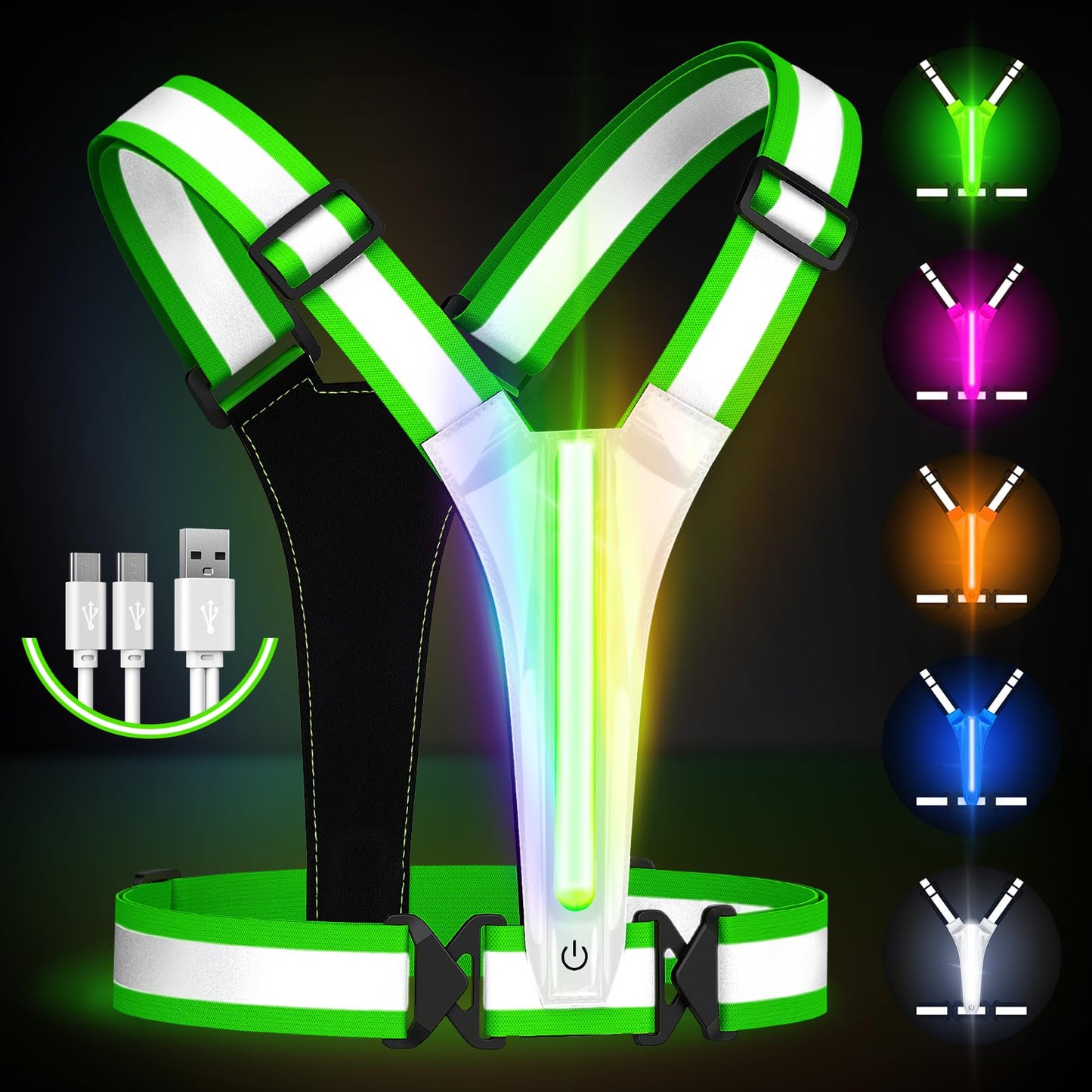 Fokia Kunbio LED Reflective Running Vest Gear,Light Up Vest Runners Night Walking USB Rechargeable,Up to 11hrs Light with Adjustable Waist/Shoulder for Women Men Kids