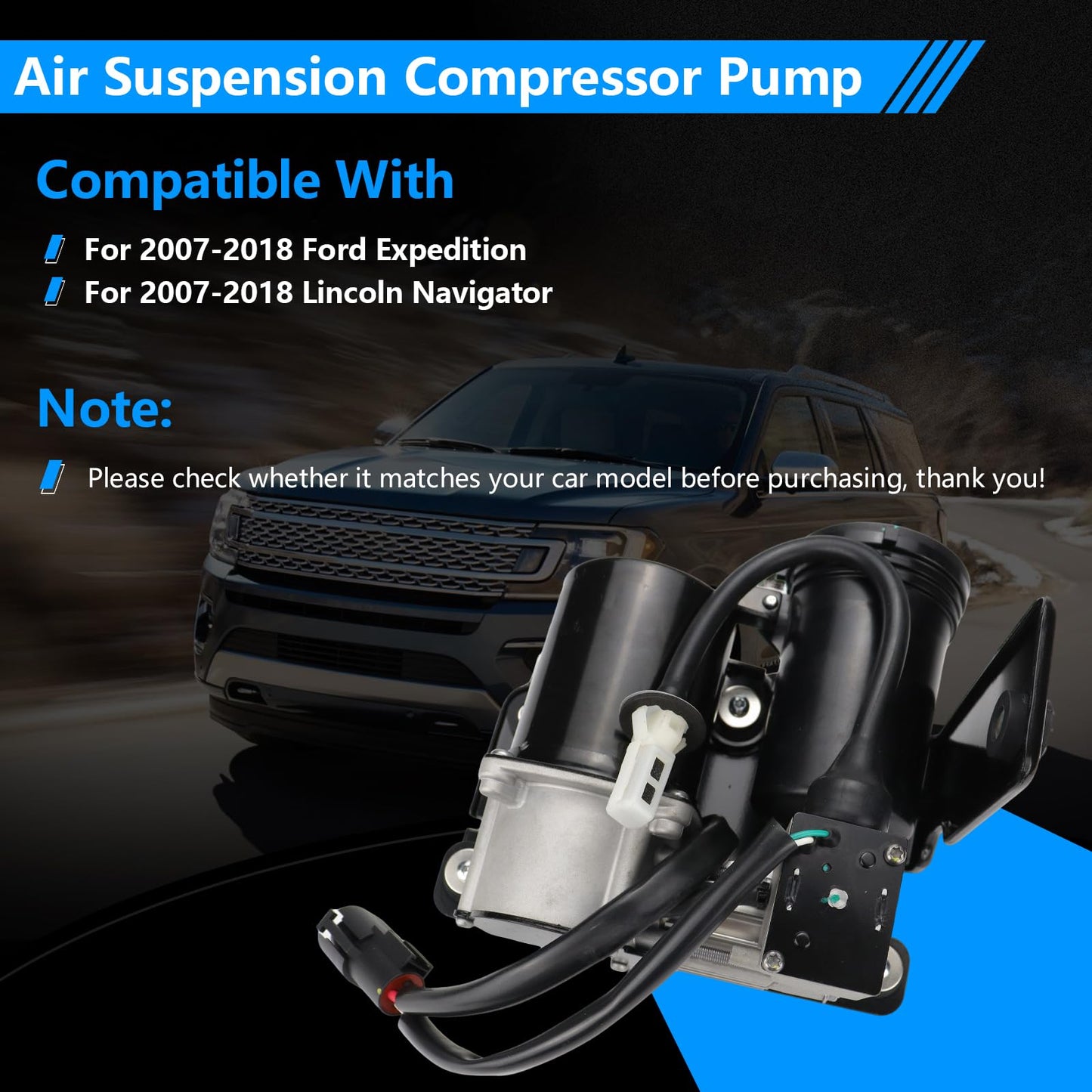 Air Suspension Compressor Pump Compatible with Ford Expedition Lincoln Navigator 2007-2018 with Bracket OEM Number Replacement 949-202 7L1Z5319AE 7L1Z5319A