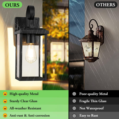 BesLowe Outdoor Wall Light Fixtures, 15in Waterproof Sconces, Matte Black, 2-Pack, Model 10233M