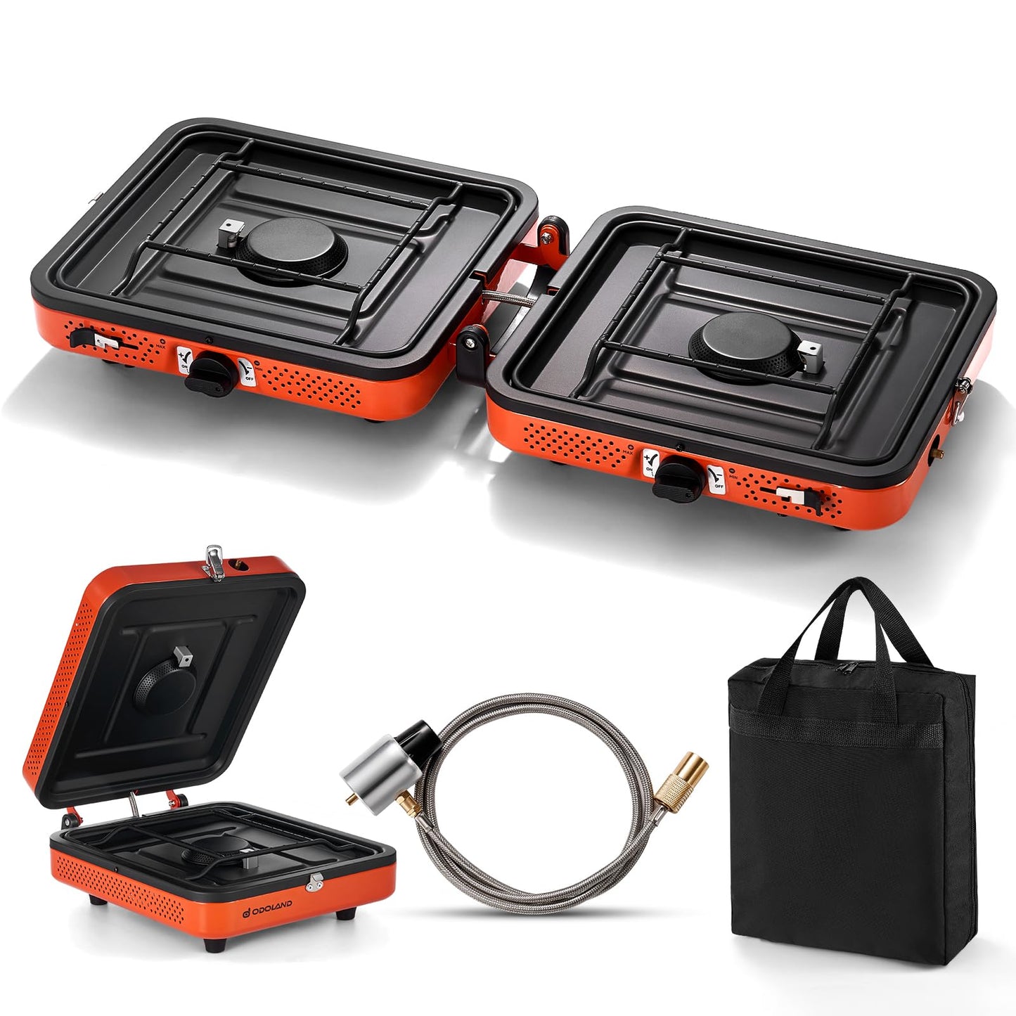 Odoland Bundle - 2 Items 10pcs Camping Cookware and Portable 2 Burner Camping Stove