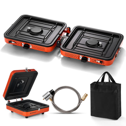 Odoland Bundle - 2 Items 3500W Windproof Camp Stove and Portable 2 Burner Camping Stove
