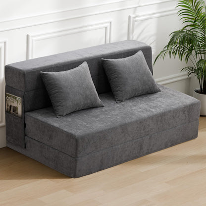 HOMFINE Folding Sofa Bed - Convertible Sleeper Chair with Pillow, Fold Out Couch, Memory Foam Floor Mattress, Futon Couch, Lazy Sofa for Living Room/Dorm/Guest Room/Home Office, Queen, Grey