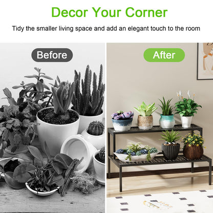 aboxoo Metal Plant Stand 2 Tier Potted Multiple Flower Pot Holder Plant Shelf Indoor Plants Multiple,Outdoor Heavy Duty Planter Display Shelving Unit for Patio Garden Corner Balcony(Black)