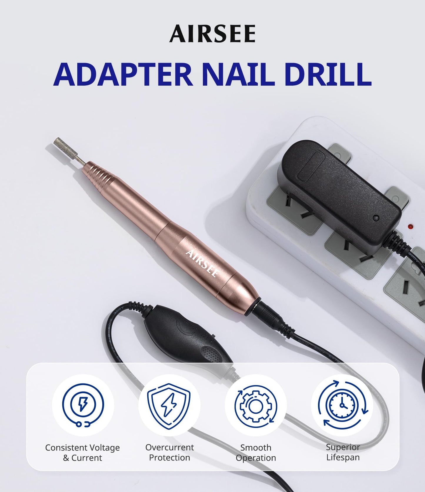 AIRSEE Home Lite USB Mobile Nail Drill Machine for Beginners Portable Nail File Manicure Pedicure Dremel Kit with 6 Bits 26 Sanding Bands for Home Acrylic Gel Nails Polishing DIY,Purple