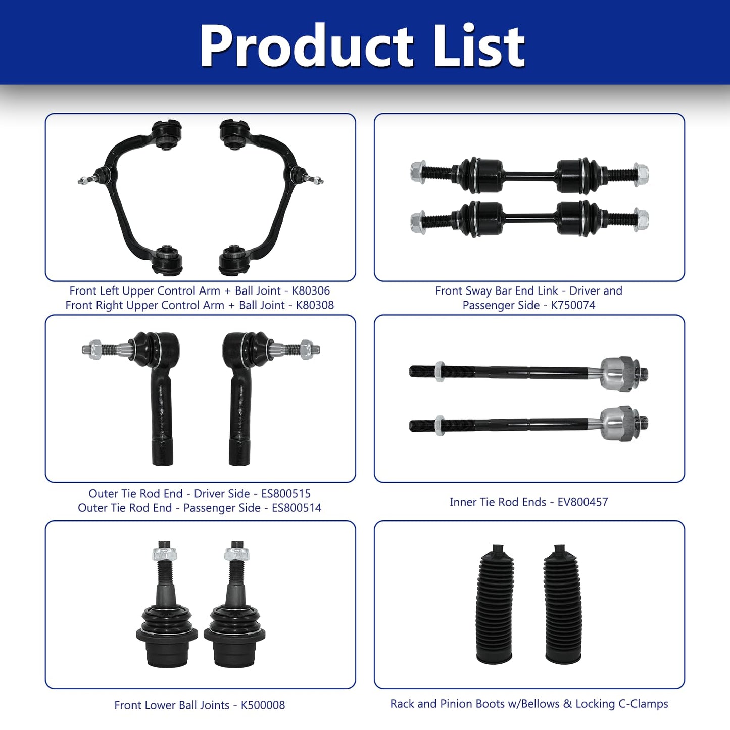 HAWK BROTHER Control Arm, Replacement for Front Upper Control Arm with Ball Joint Sway Bar Outer Tie Rod Suspension Kit Compatible With 2009-2014 F-150 2WD, 2007-14 Ford Expedition - 12 Pcs