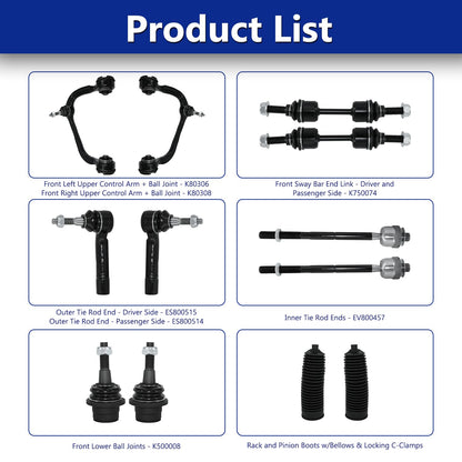 HAWK BROTHER Control Arm, Replacement for Front Upper Control Arm with Ball Joint Sway Bar Outer Tie Rod Suspension Kit Compatible With 2009-2014 F-150 2WD, 2007-14 Ford Expedition - 12 Pcs