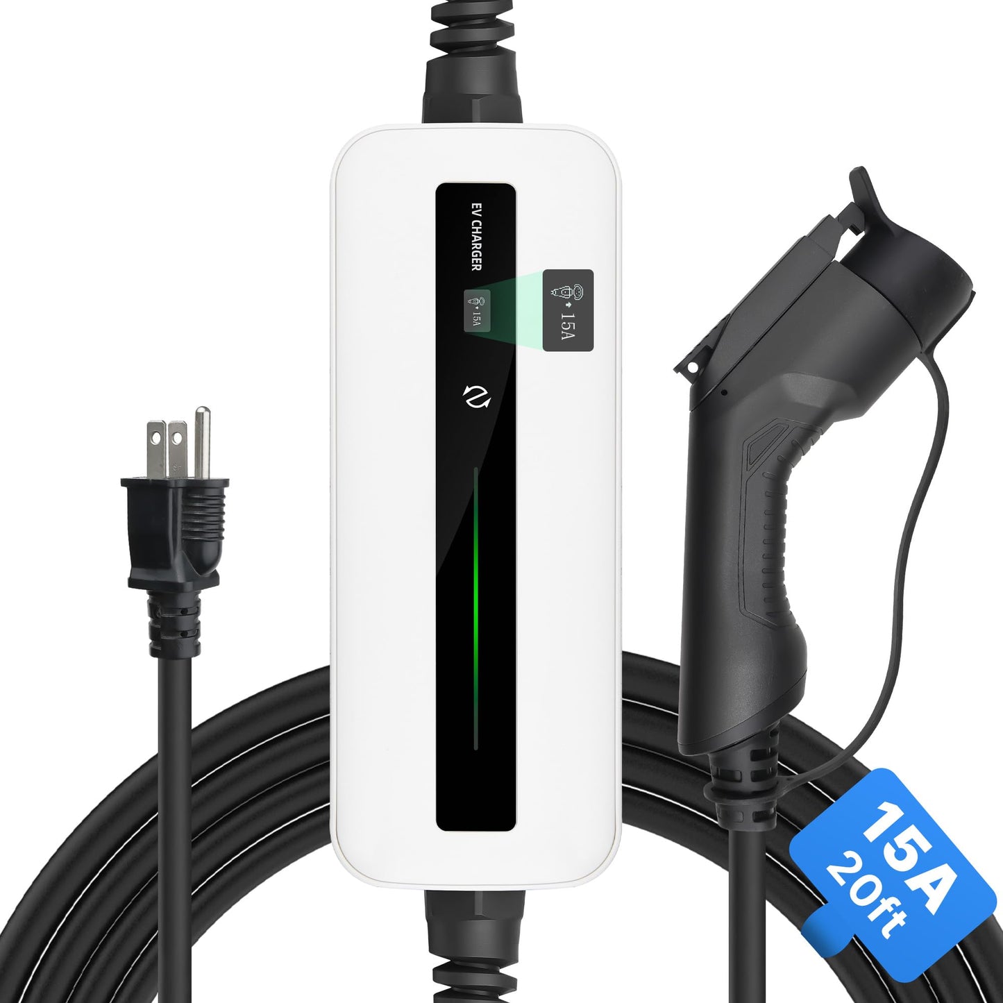 Morec 15A EV Charger Level 1 NEMA5-15P ev Charging Cable 100V-120V Portable EVSE SAE J1772 Plug Home Electric Vehicle Charging Station Compatible with All EV Cars 6m (20 feet)