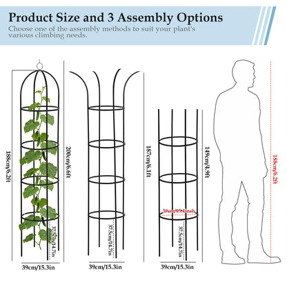 DEVISEFUN 100% Metal 6.6ft Obelisk Trellis for Climbing Plants Outdoor 2PK, Garden Tower Trellis for Potted Plants Indoor with Twist Tie and Butterflies, Plant Support for Clematis Tomato Cucumber