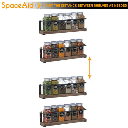 SpaceAid Spice Rack Organizer for Cabinet Door or Wall Mount (4 Pack) with 415 Spice Labels - Wood Hanging Seasoning Shelf for Cupboard Pantry or over the Stove