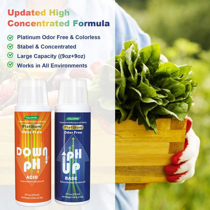 FOLLOWIN pH Up and Down Control Kit for Hydroponics, Soil Gardens & Aquariums - Concentrated Liquid pH Adjuster Set (9 oz + 9 oz) with pH Indicator - Balanced Nutrient Solution for Plants