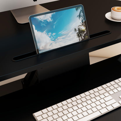 Lubvlook 32 inch Corner Standing Desk Converter, Height Adjustable Sit Stand Desk Riser with Keyboard Tray, Black, GSD76