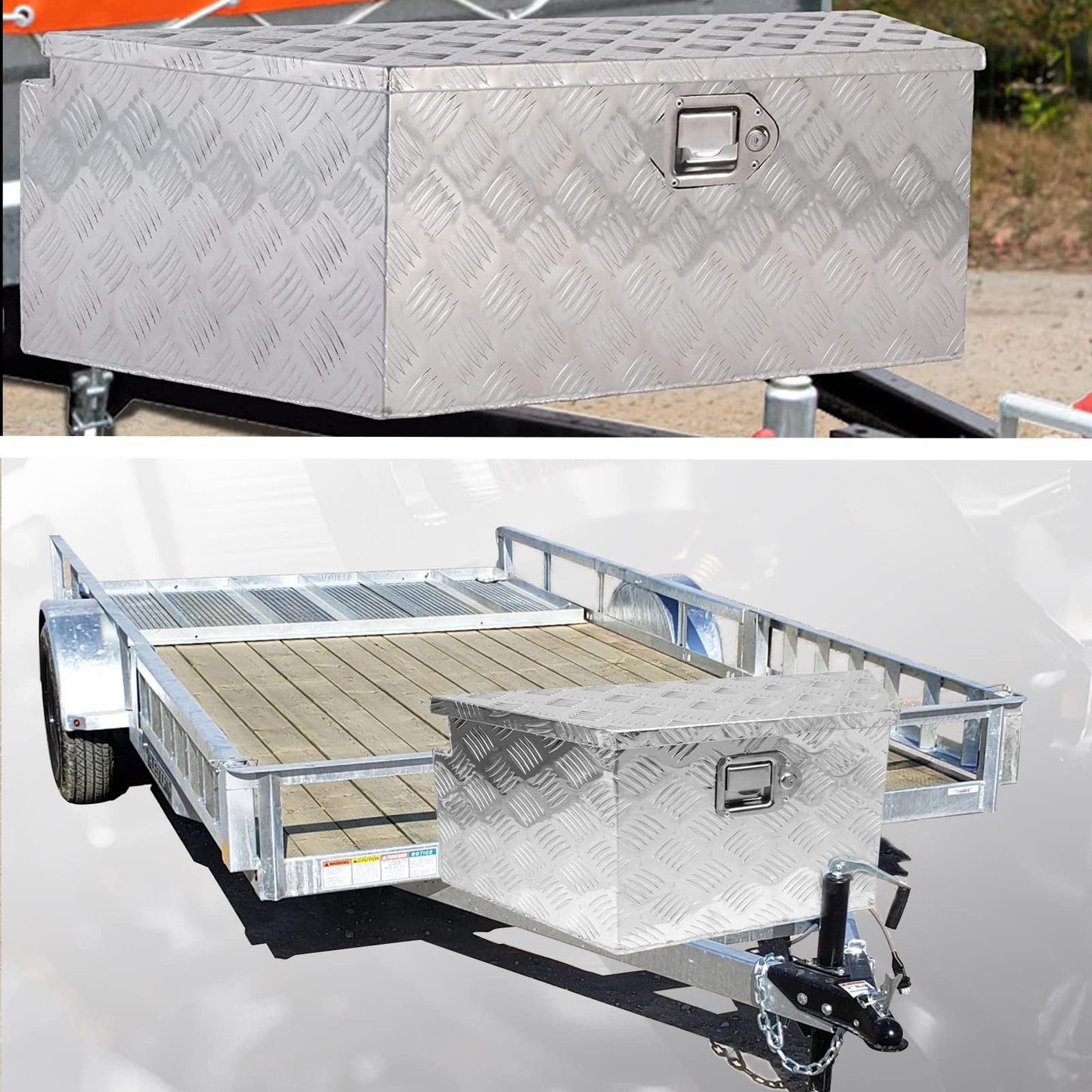 Edicapo 27" x 13" x 13" Trailer Tongue Tool Box with Latch and Keys Heavy Duty Aluminum Trailer Toolbox Organizer Truck Underbody Box Compatible with Pick Up Truck Bed RV Trailer ATV Silver