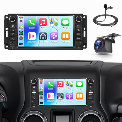 4+64G Car Stereo for Jeep Wrangler Compass Grand Cherokee Dodge Ram 1500 Chrysler Sebring 300C Wireless Carplay Android Auto,7" Touch Screen Radio, Android/GPS/WiFi/EQ DSP/UI/BT5.0/SWC/Backup Camera