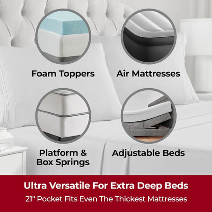 Mellanni Extra Deep Full Sheets - Hotel Luxury Ultra Soft Cooling Bedding | 4 PC Set, Light Gray