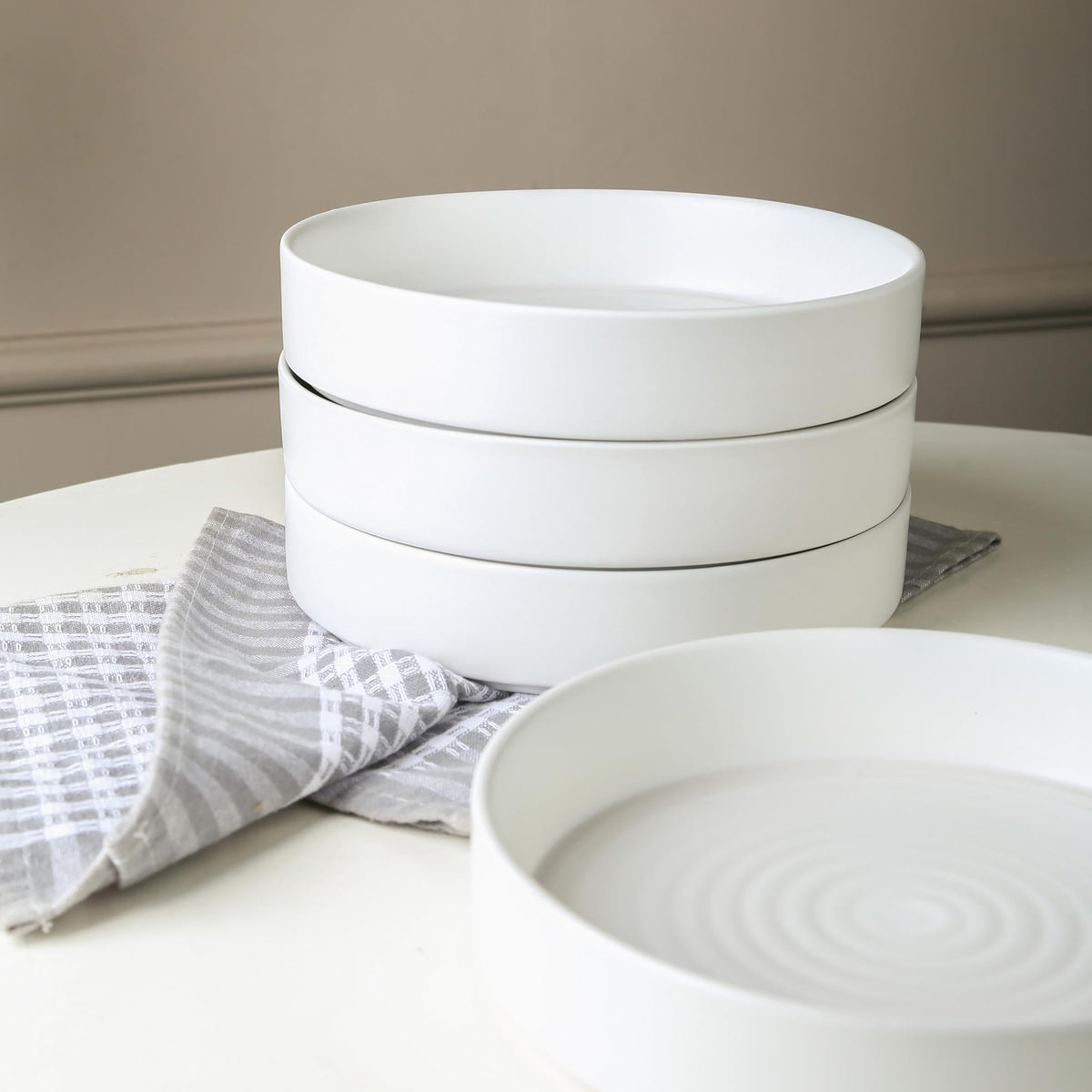 Stone Lain Elica 12-Piece Modern Dinnerware Set Stoneware, Plates and Bowl Sets for 4, White
