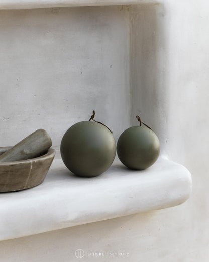 LAWA Sphere Candle - Beautiful Handmade Pillar Soy Wax Elegant Aesthetic Candle Housewarming Gift Home Room Shelf Decor Idea (Earthy Green, Set of 2)